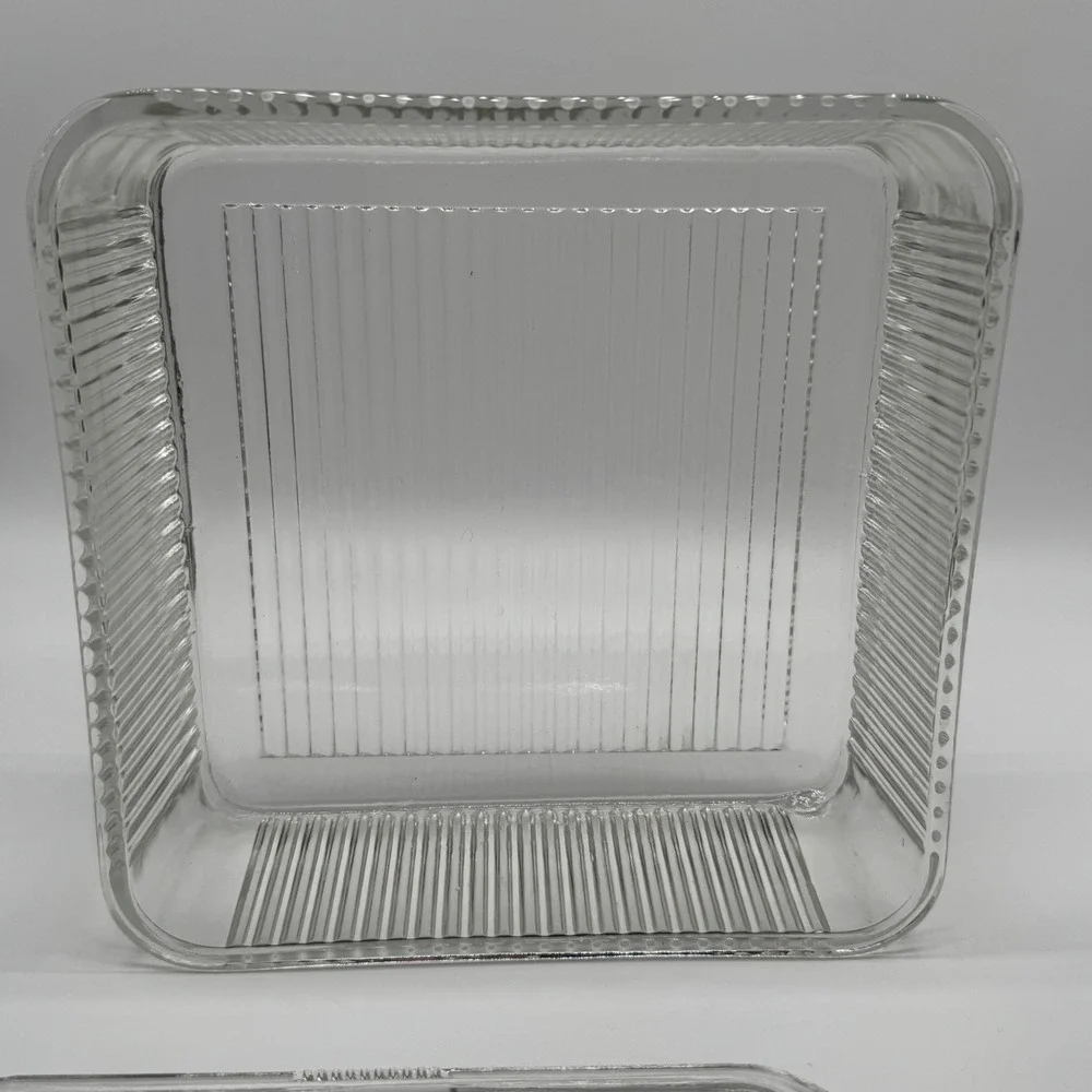 Vintage Federal Glass Refrigerator Dishes Clear Ribbed Vegetable Lid Lot 8x8 4x4